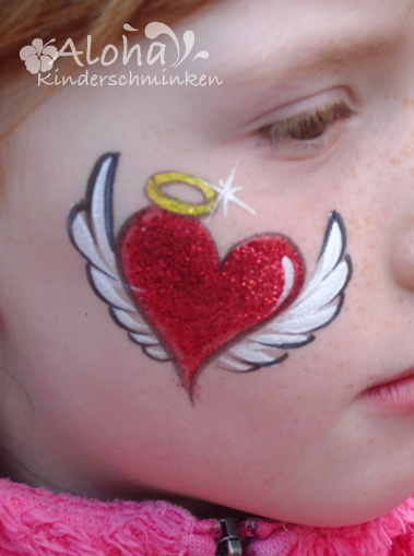 Heart with wings face paint art for children