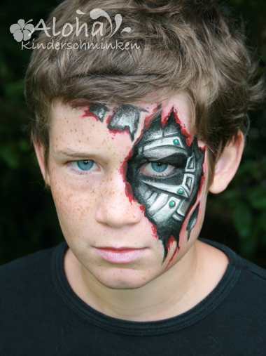 Cyborg face painting design for cosplay parties